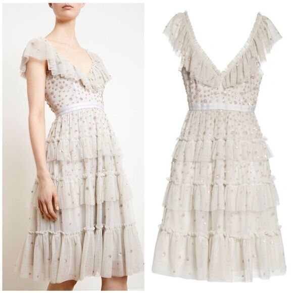 NEEDLE & THREAD
Sunburst Tiered Dress In Bleached Blue - Picture 1 of 11